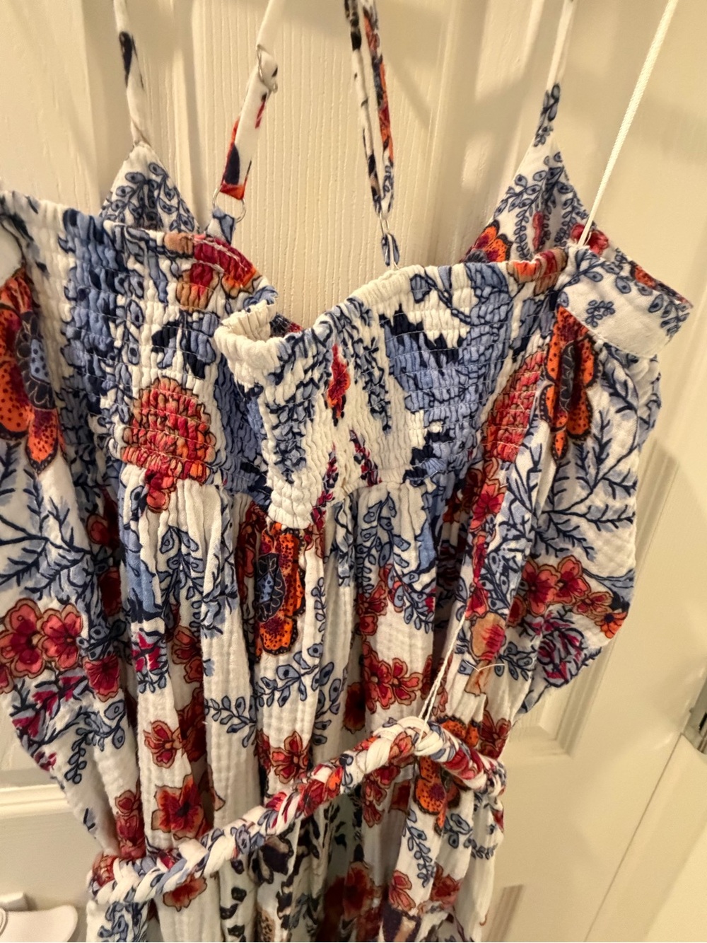 White Floral Maxi Dress with Blue & Orange Print - Picture 8 of 8